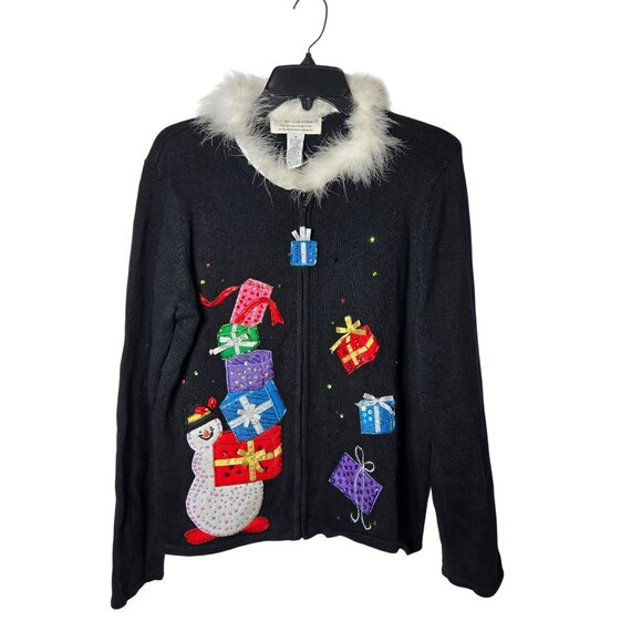 Vintage 2004 Heirloom Collectibles Christmas Sequin Embellished Santa Sweater L - Picture 1 of 13